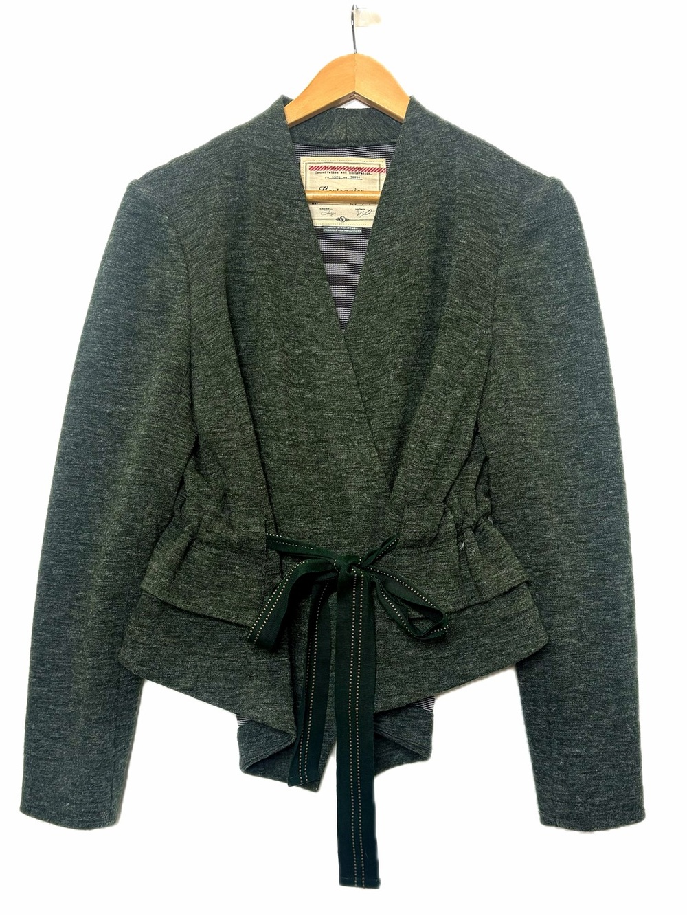 Anthropologie Cartonnier Belted Wrap Front Blazer Jacket Size M Forest Green